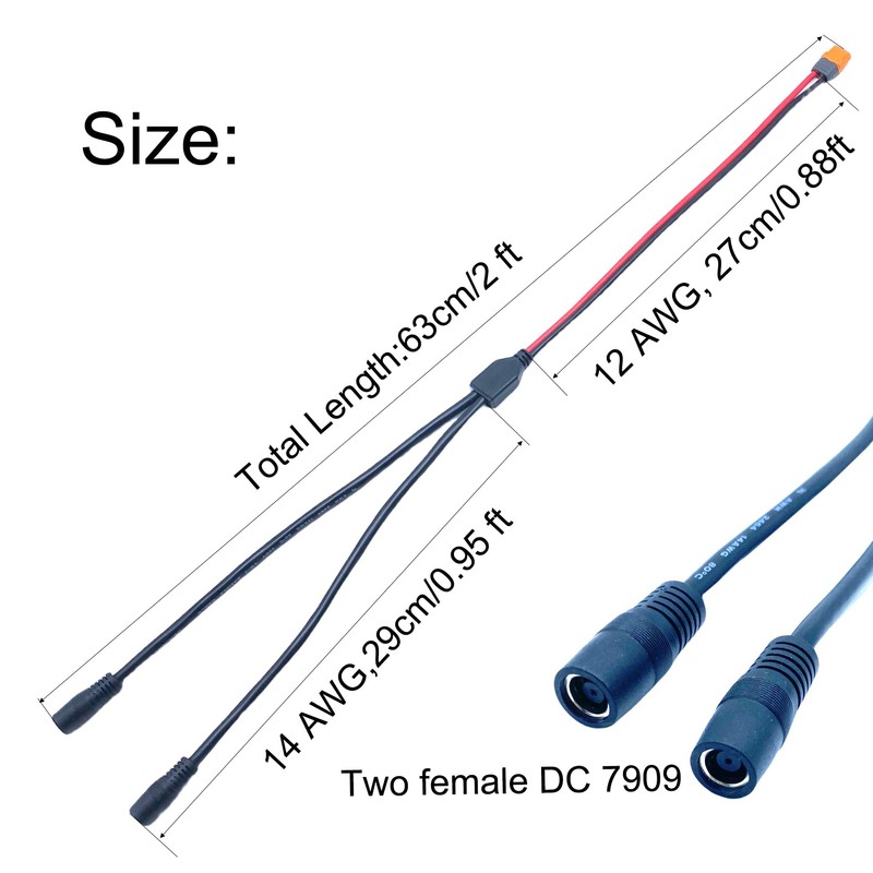 12AWG XT60i Solar Cable,2 FT XT60i Female to DC 8MM