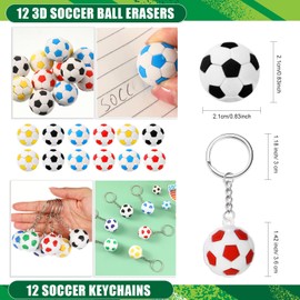 Hiboom 110 Pcs Soccer Party Favors Include 12 Soccer Goodie Bags, 12 Soccer Whistle, 12 3D Soccer Ball Erasers, 12 Keychains, 12 Silicone Wristbands and 50 Soccer Stickers for Kids Birthday Gifts