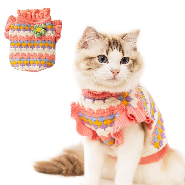 Anelekor Small Dog Sweater, Knitted Tulip Cat Sweater, Warm Thick