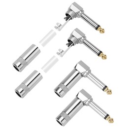 Togconn Right Angle 6.35mm 1/4 Inch TS Mono Plug 4 Pack, 90 Degree 1/4" Solder Type DIY Audio Cable Adapter Connector, Metal Housing for Guitar/Speaker/Microphone Audio Cable Repair Replacement