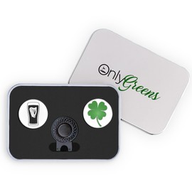 Golf Ball Marker Gift Set - Luck of the Irish Markers + Hat Clip (Gift Tin)