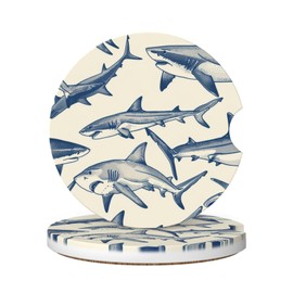 Neukim 2pcs Car Cup Holder Coaster Car Coaster Hand Drawn Shark Absorbent Car Coaster Absorbent Drink Coaster for Car Decor Auto Accessories