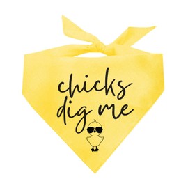 Chicks Dig Me Dog Bandana | 100% Cotton Adjustable Triangle | Made in USA | Easter Bunny | Egg Hunt| Funny Outfit Prop Photoshoot | Yellow, X-Small (701)