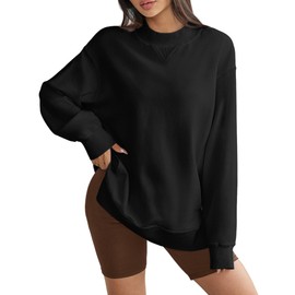 DittyandVibe Women's Long Sweatshirt High Neck Long Sleeve Oversized Pullover Side Split with Pocekt (Black, L)