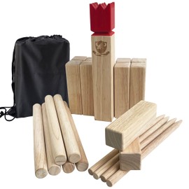 Kubb Outdoor Game | Viking Game Rubber Wood Garden Throwing Toy with Carry Bag (30 x 5 x 5 cm-King)