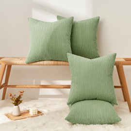 Topfinel Cushion Cover, 50 x 50 cm, Sage Green Corduroy, Set of 4, Striped Pattern, Cushion Covers, Decorative Cushion Covers for Living Room
