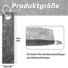 Lvefyti Pack of 30 Felt Key Fobs, 13 x 3 cm Felt Key Ring Blank, Blank Key Ring with Stainless Steel Ring for DIY Decoration Craft Bags (Grey + Black), Grey and black