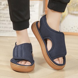 Euyqs Nursing Slippers, Wide Design, Velcro Adjustable, Easy to Wear, Unisex, Flax Slippers, navy