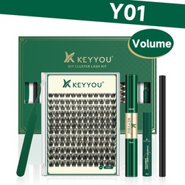 KEYYOU DIY Cluster Lashes Kit Volume Waterproof Long-Lasting Lash Extension Kit D Curl 8-18MIX Eyelash Extensions Cosmetic Makeup:_Lash Kit-Y01