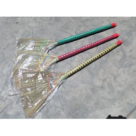 lot of 3 pieces Vietnamese soft fan straw broom with plastic wrap straw handle (chổi lúa) 40 inch and a free yellow plastic tube handle broom