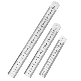 Juego de 3 reglas de acero inoxidable - Incluye 6 pulgadas (15 mm), 8 pulgadas (20 mm) y 12 pulgadas (30 mm) con medidas SAE y mtricas - para dibujo, 