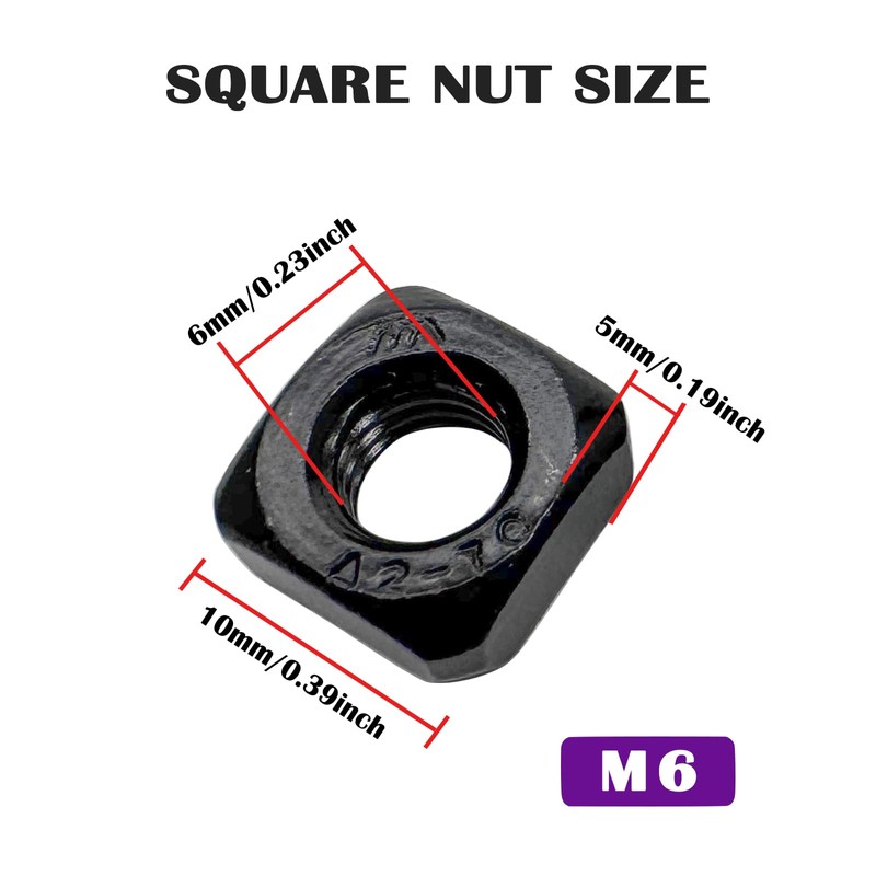 M6 Square Nuts,Black 304 Stainless Steel Square Nuts,Durable Fasteners for