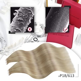 Moresoo Moresoo Blonde Highlighted Hair Extensions Tape in Real Hair Extensions 10 Inch/25 cm Tape in Extensions 20pcs #18 Ash Blonde with #613 Bleach Blonde Double Sided Seamless Tape ins, 50 grams