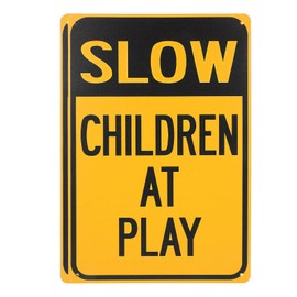 iplusmile 2Pcs Slow Down Children at Play Sign, Reflective Metal Kids Playing Safety Sign, Traffic Warning Side Walk Security Sign for Neighborhood Garden Yard School Playground (12" x 8" )