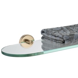 JQK Bathroom Glass Shelf, Tempered Glass Shower Storage 20 by 5 inches, 304 Stainless Steel Champagne Bronze Wall Mount, TGS121L20-CB