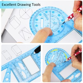 Pack of 2 Multifunctional Geometric Ruler, Non-Slip Drawing Ruler, Transparent, Multi-Purpose Drawing Stencil, Measuring Tool, Design Ruler, School Office Supplies, Office Items, Measuring, Blue