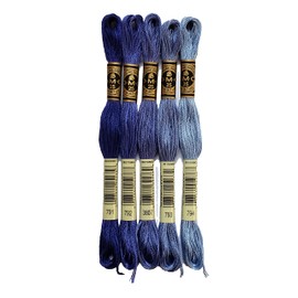 DMC Paquete de algodón bordado de 6 hebras – Familia de color azul aciano – 5 madejas de hilo – madejas de 8.7 yardas