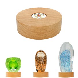 Bituulor Battery Power 4 inch Wood Light Base Display Stand for Crystal Art Glass,Warm Light