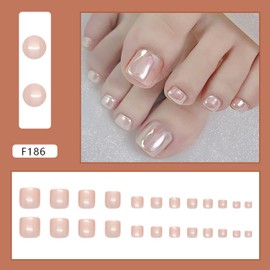 Press on Toenails Short Square Fake Toe Nails with designs Pink Stick on Toenails Full Cover Acrylic Artificial Toenails Reusable Summer Glue on Toenails for Women Manicure Kit 24pcs