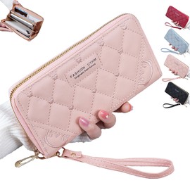 LHLZNB Purses for Girl, Ladies Wallet with Wrist Strap, Women’s Leather Purse with Exterior Zipper & Coin Pocket - Multi Card Slot Organizer for Travel, Weddings, Christmas Gifts, Prom Nights (Pink)