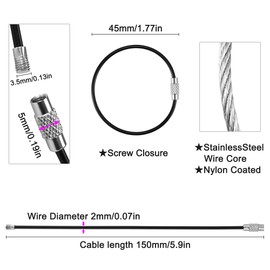 25 Pack Wire Keychain Cable,5.9 Inches Nylon Coated Stainless Steel Key Ring,Luggage Tag Loops,2mm Twist Barrel,Red