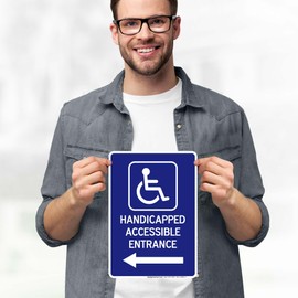 Handicapped Accessible Entrance With Left Arrow Sign, 10x7 Inches, 4 Mil Vinyl Decal Stickers Weather Resistant, Made in USA by My Sign Center