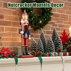 Codesteel Christmas Nutcracker Figures 15 Inch Wooden Nutcracker King with Scepter Ornaments, Nutcracker Christmas Decor Xmas Nutcracker Tabletop Festival Shelves Decorations