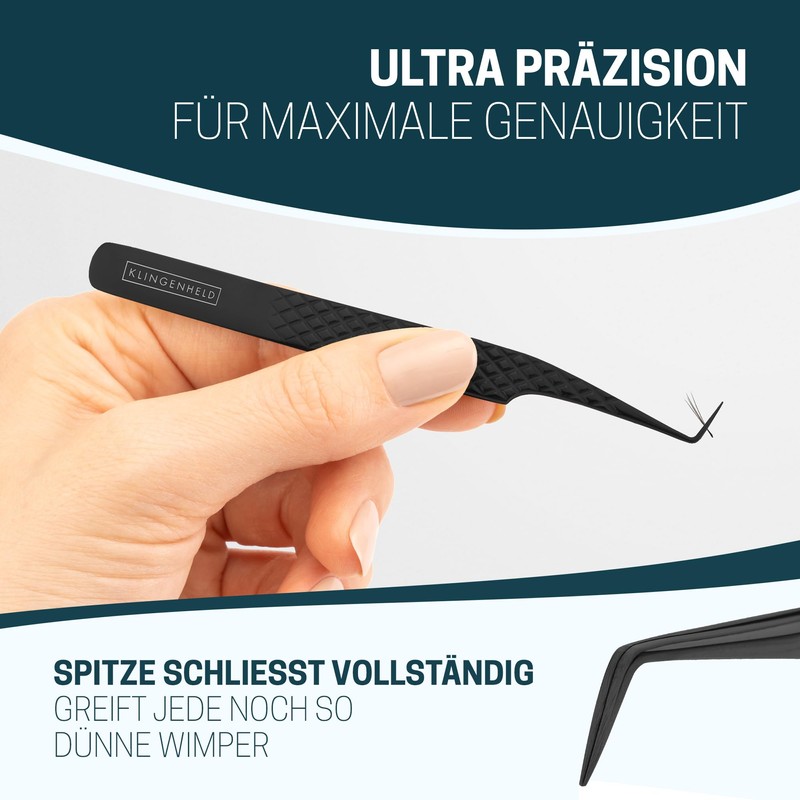 KLINGENHELD Precise Eyelash Tweezers Set – Extra Fine Fibre Tips
