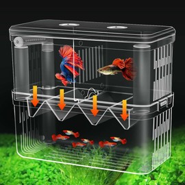 SUSOO Large 4 Hole Aquarium Fish Breeding Box, Safe 2mm Baby Fish Hatchery Box with Removable Double Isolation Divider Hatching, Dual Feeding Holes and Extra Aeration Pipe Design（18.5cmx9cmx15.5cm）