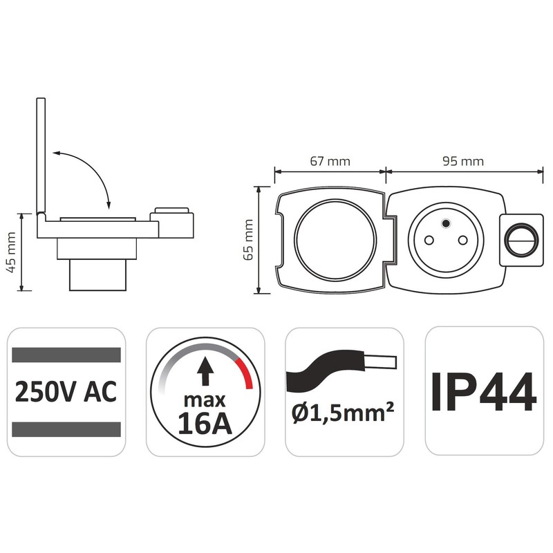 Möbel built-in socket IP44, switch, all-in-one, natural white