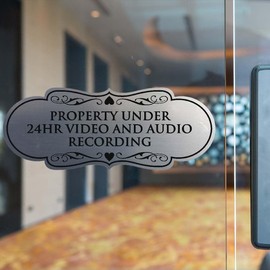 Signs ByLITA Designer Property Under 24hr Audio and Video Recording Sign - Easy Installation | Durable Wall or Door Sign (Black) - Small