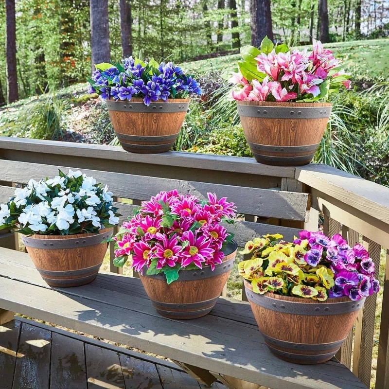 Woodford Barrel Macetas Estilo Barril Paquete 5 Piezas Para Jardin