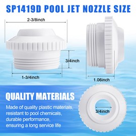 Funnymoom 4 Pcs Pool Jet Nozzles 360°Swivel Rotatable Pool Inlet Nozzle Fitting with SP1419D Return Jet Adjustable 3/4" Opening Rotating Eyeball 1-1/2 Inch MIP Thread for Swimming Spa Accessories