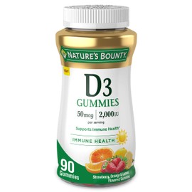 Nature's Bounty Vitamin D3 Gummies by Nature's Bounty, Vitamin Supplement, Supports Immune Health, 50mcg, 2000IU, Mixed Fruit Flavor, 90 Gummies