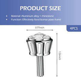 Bawkars 4 PCS License Plate Screws Fastener Kit, Bling Crystal Rhinestones Anti Theft Screw Caps, Aluminum License Plate Frame Decorative Bolt Kit, Universal Diamond Screw Caps for Most Cars (White)