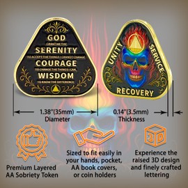 Leafence Fire Skull Triangle Sobriety Coin Unity Service Recovery AA Medallion Flame of Strength and Rebirth Chip Inspirational Recovery Courage and Sobriety Token (Fire Skull, 1 Year)