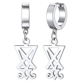 FaithHeart Stainless Steel Lucifer Earrings for Men Satanic Lucifer Earring Punk Hoop Earrings for Christmas Birthday Valentine's Day, Stainless Steel