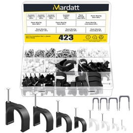 Mardatt 423Pcs Cable Clips, 0.16”-0.98” Wire Wall Clips with 0.57”, 0.43”, 0.39”, 0.35” Insulated U Nail Kit Ethernet Tacks Coax Clip Metal Cable Staple for Fixing Electrical Wire