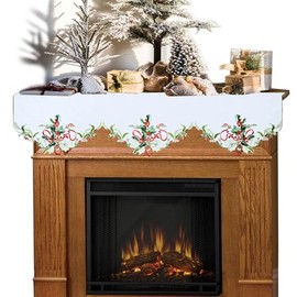 Grelucgo Embroidered Christmas Holiday Mantel Scarf Top Runner 70×17 Inches