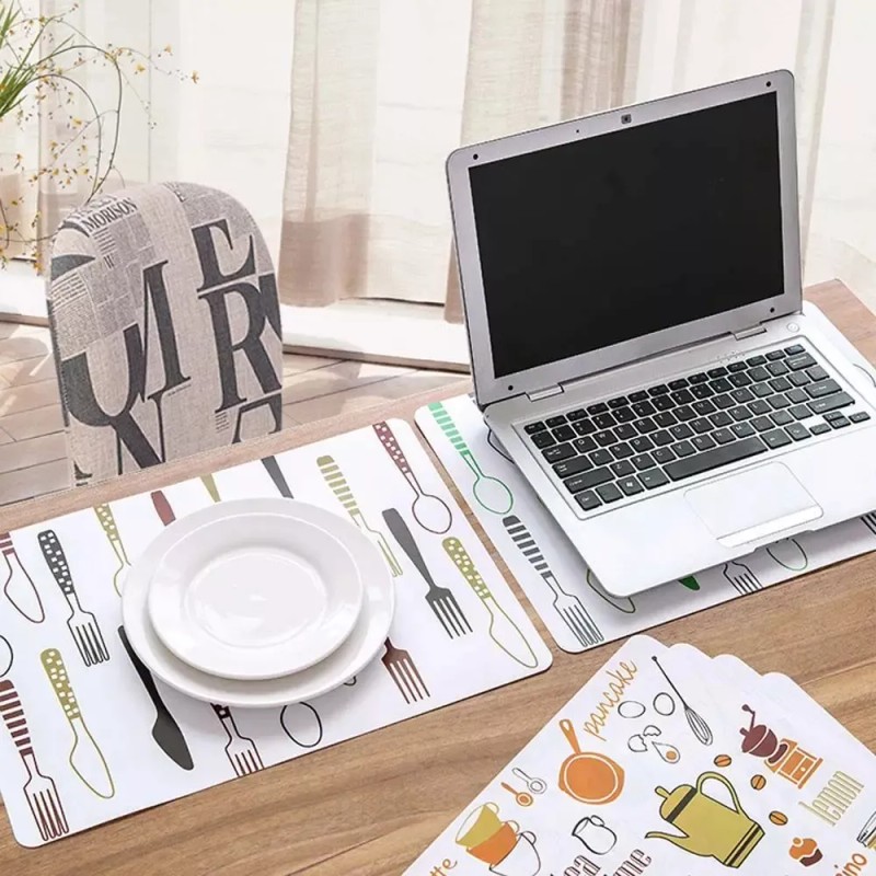 CL Juego 6 Manteles Para Mesa Con Portavasos De Fácil