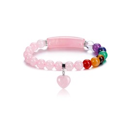 CrystalTears Rose Quartz Crystal Bracelet for Women 8mm Chakra Healing Gemstone Bead Bracelet Love Heart Charm Anxiety Stretch Bracelets Jewellry Crystal Mothers Day Gift for Mum Women