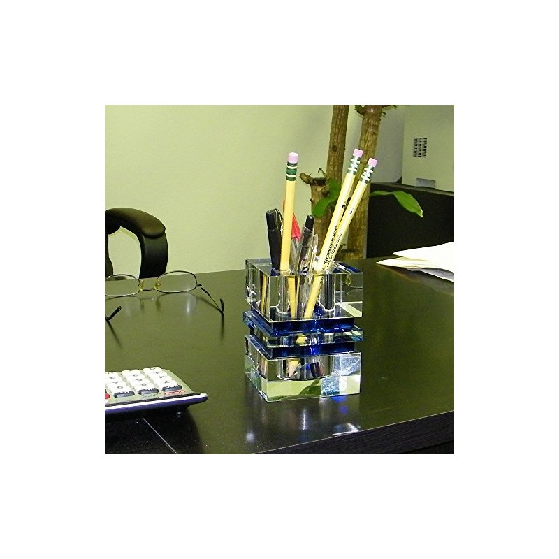 Amlong Crystal Desktop Collection Crystal Pen Holder, Blue