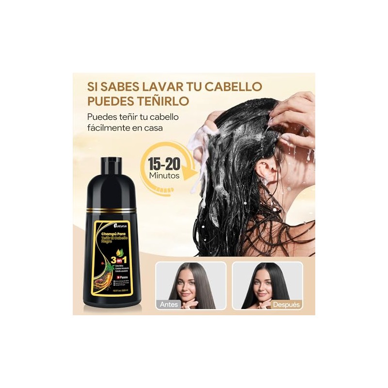 Black Hair Dye Shampoo 3 in 1, Shampoo para Canas