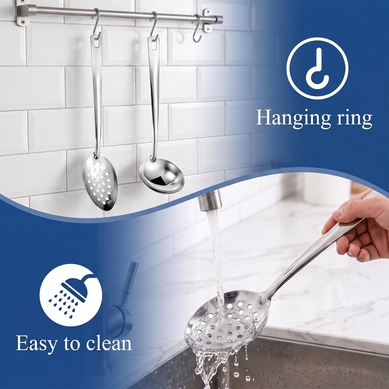 Ruwnii 4Pcs Stainless Steel Slotted Spoon Set, Strainer Spoons for