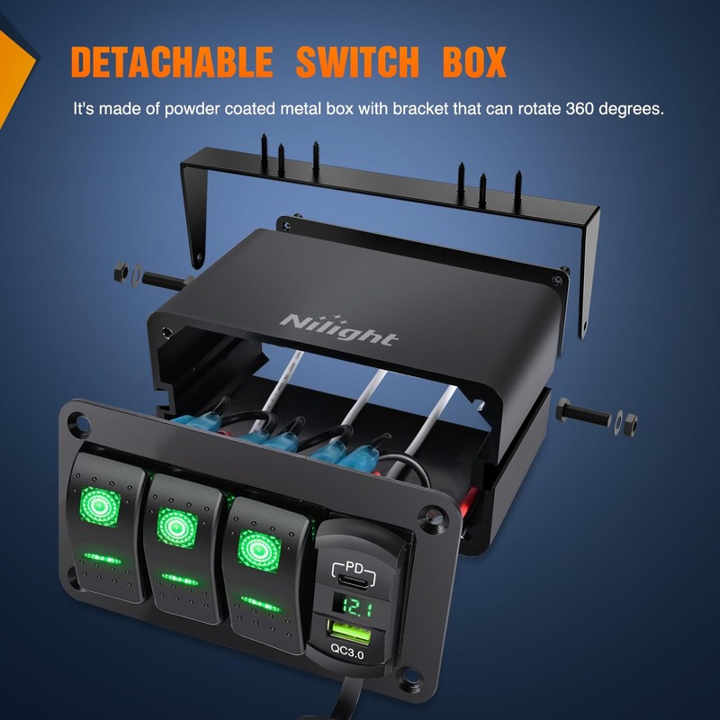 Nilight 3 Gang Rocker Switch Box 12V SPST ON Off