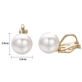 Yoursfs Faux White 10MM Pearl Clip on Earrings for Women Gold Plated Earrings Circle Clip-on Earring Charms Jewelry