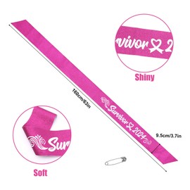 Survivor Sash 2024, 63 Inch Pink Survivor Sash Free Size Breast Illness Awareness Thriver Fighter Sash Decorations with Metal Pin Inspirational Warrior Gifts for Woman