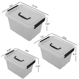 Wekioger 3 Pack Mixed Size Plastic Storage Bins for Multiuses, Clear Latching Storage Box (12Qt, 6Qt, 3.5Qt)