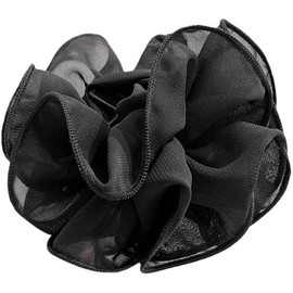 1 x schwarze große Chiffon-Klaue, Haarschleife, großes Stoffband, Blume, Rose für Damen, Klemmen, Zubehör, Clips, Haarklammern, Haarstyling-Zubehör