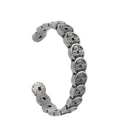 TURTLEDOVE Vintage Asian Lucky Coin Bracelet, Chinese Feng Shui Cuff for Wealth and Success, Stainless Steel